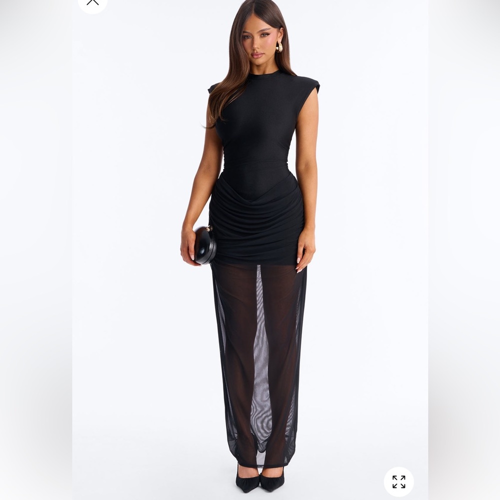 Black mesh layered look maxi dress
